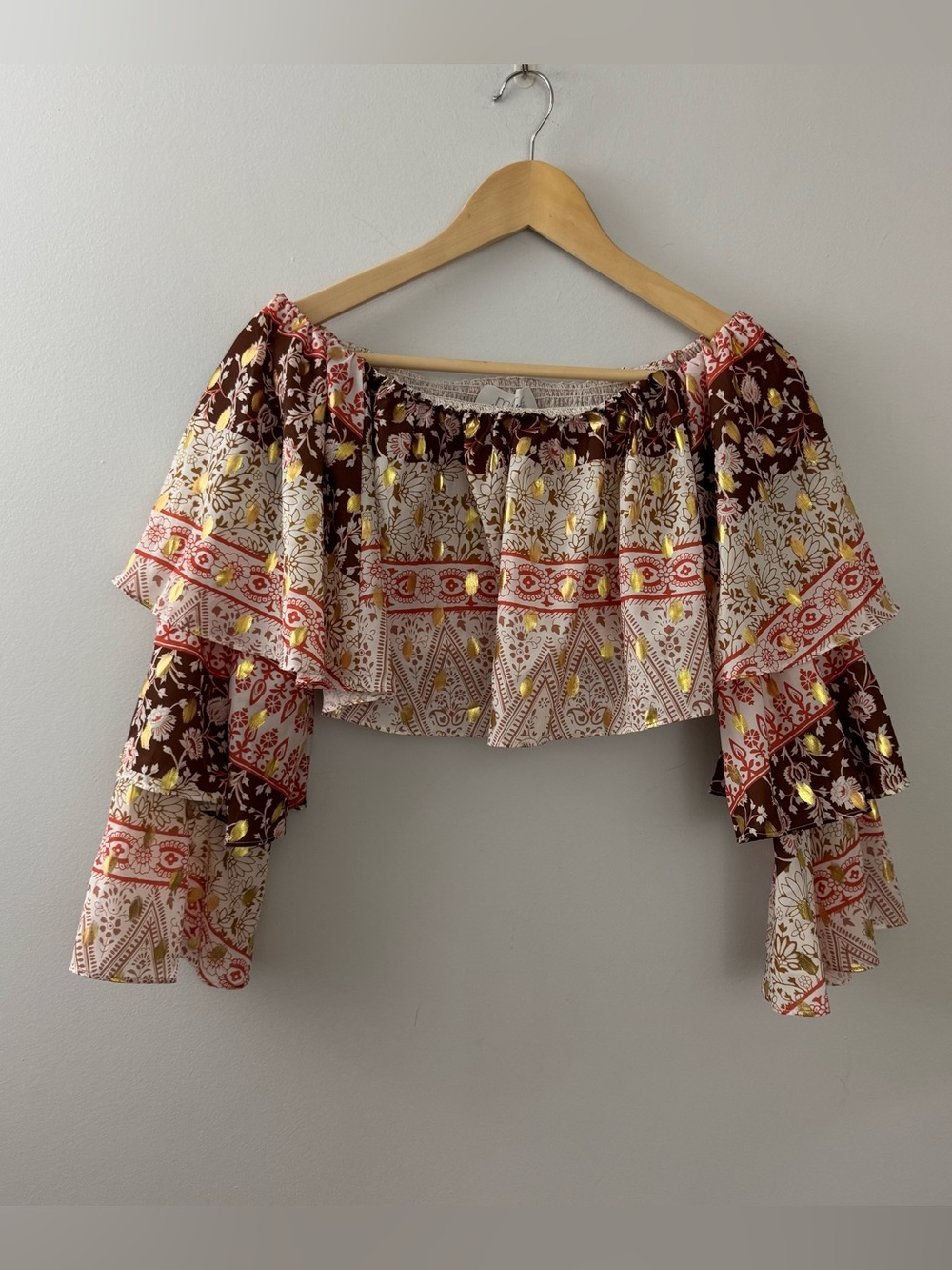 Mare Mare x Anthropologie off-the-shoulder tiered-sleeve top Size S NWT!!